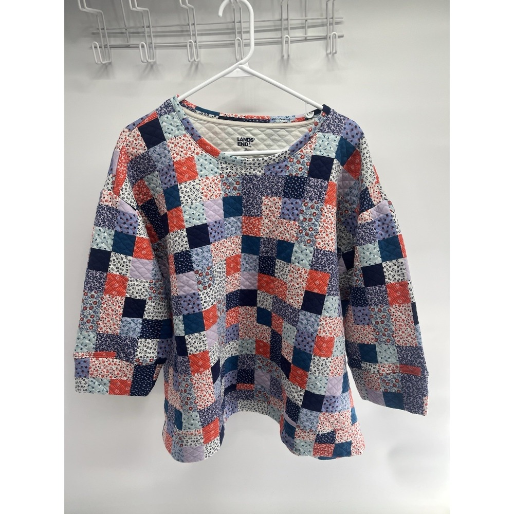 Lands End 1X Top Boxy Quilted Floral Patchwork Cottage Core Granny Grandma Boho
